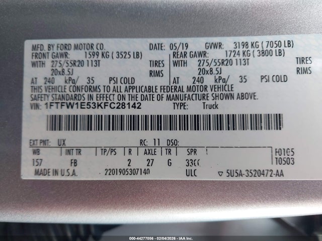 Ford F-150 Xlt 2019 1FTFW1E53KFC28142 Image 9