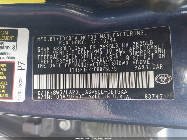 Toyota CAMRY XLE 2015 4T1BF1FK1FU875879 Image 9