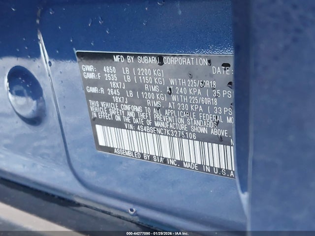Aukcja sprzedaży 2019 Subaru Outback 3.6r Limited, vin: 4S4BSENC7K3275106, numer aukcji: 44277090