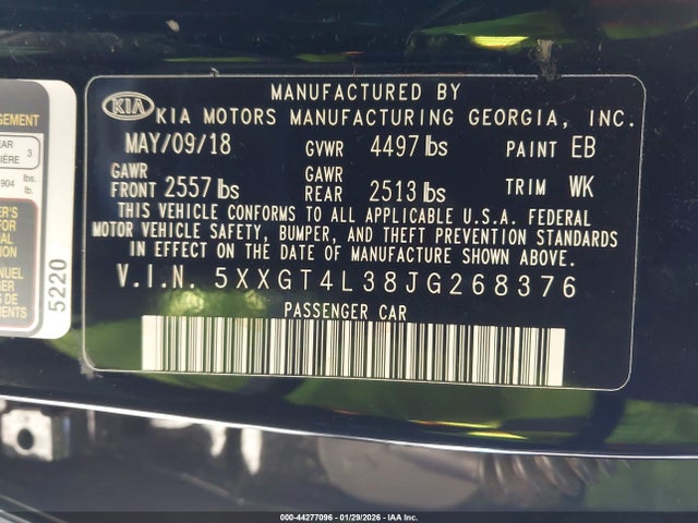 5XXGT4L38JG268376 KIA Optima Lx
