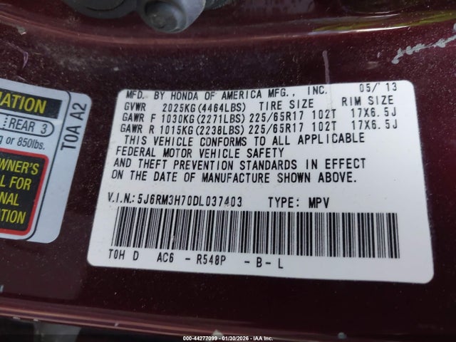 2013 HONDA CR-V 5J6RM3H70DL037403 Photo 8