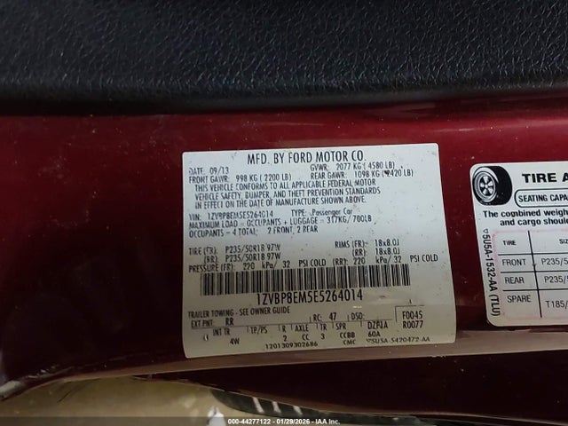 44277122 :رقم المزاد ، 1ZVBP8EM5E5264014 vin ، 2014 Ford Mustang V6 Premium مزاد بيع