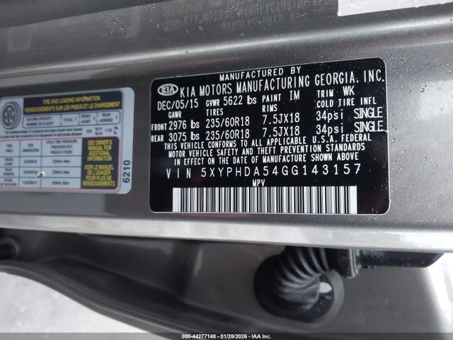 KIA Sorento 3.3l Ex 2016 5XYPHDA54GG143157 Image 9