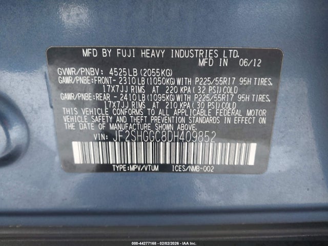 44277168 :رقم المزاد ، JF2SHGGC8DH409852 vin ، 2013 Subaru Forester 2.5xt Touring مزاد بيع