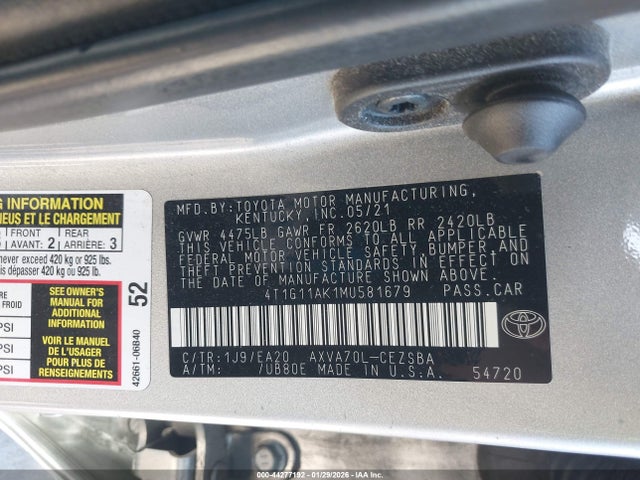 4T1G11AK1MU581679 Toyota CAMRY SE