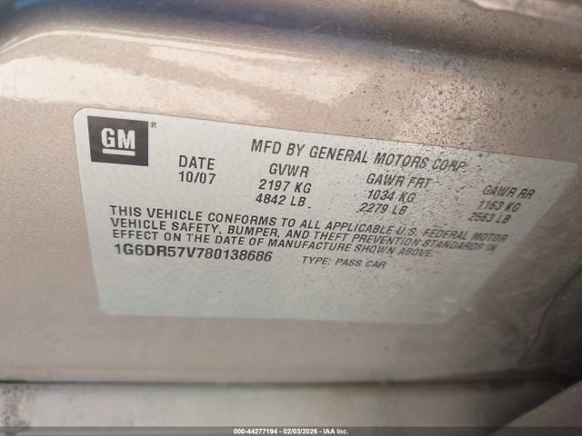 Aukcja sprzedaży 2008 Cadillac Cts Standard, vin: 1G6DR57V780138686, numer aukcji: 44277194