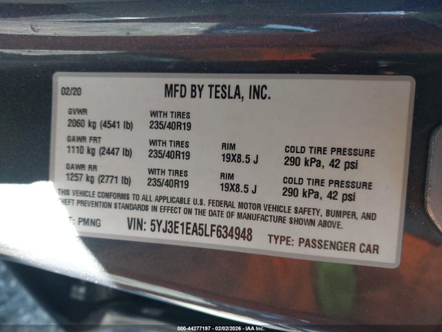 2020 TESLA MODEL 3 5YJ3E1EA5LF634948 Photo 8