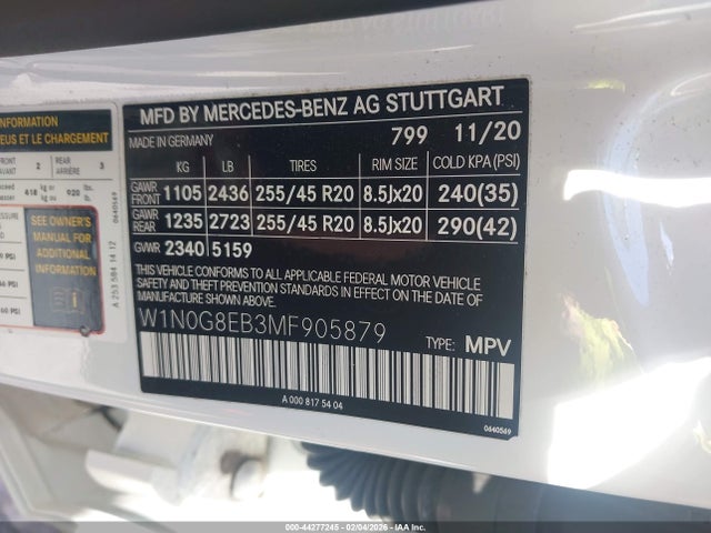 Продажа на аукционе авто 2021 Mercedes-benz Glc 300 4matic Suv, vin: W1N0G8EB3MF905879, номер лота: 44277245