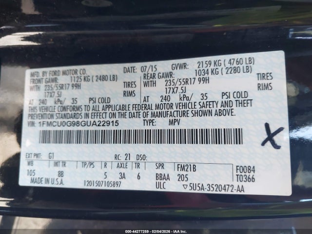 2016 FORD ESCAPE 1FMCU0G98GUA22915 Photo 8
