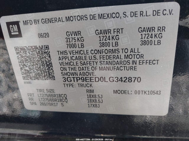 3GTP9EED0LG342870 GMC Sierra 1500 4wd Short Box At4