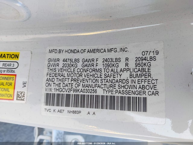 2019 HONDA ACCORD 1HGCV2F99KA030256 Photo 8