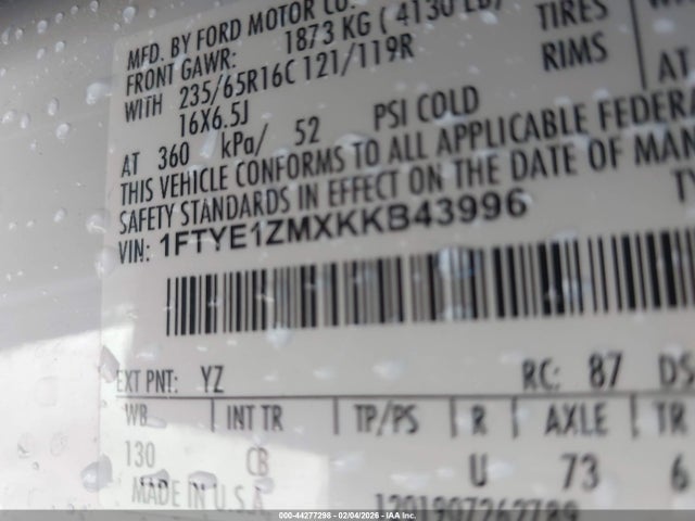 1FTYE1ZMXKKB43996 Ford Transit-150