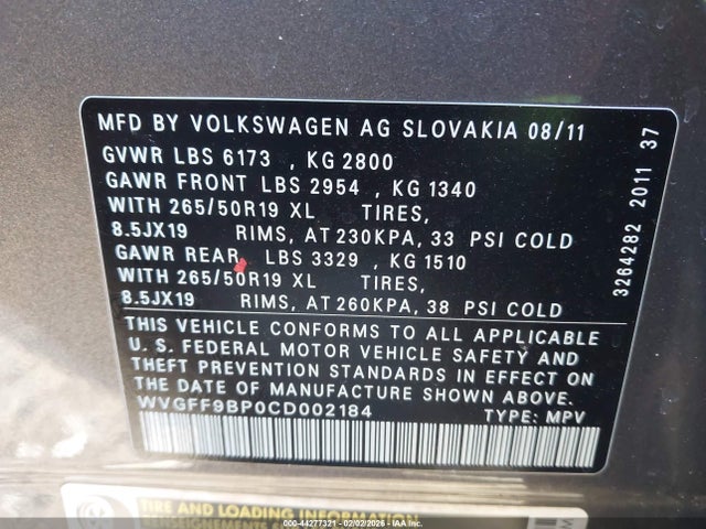 2012 VOLKSWAGEN TOUAREG WVGFF9BP0CD002184 Photo 8