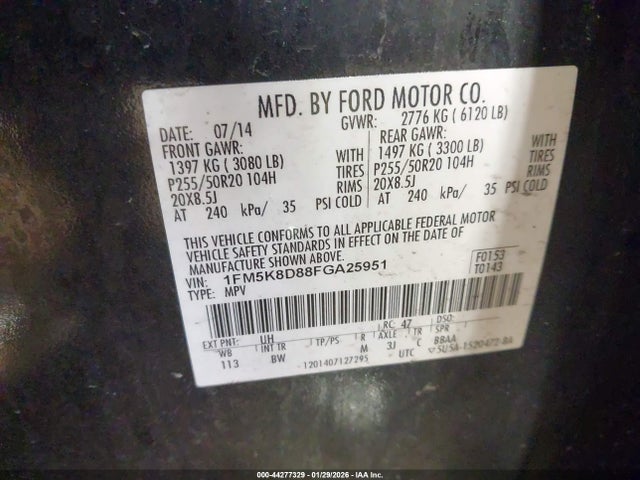 1FM5K8D88FGA25951 Ford EXPLORER XLT
