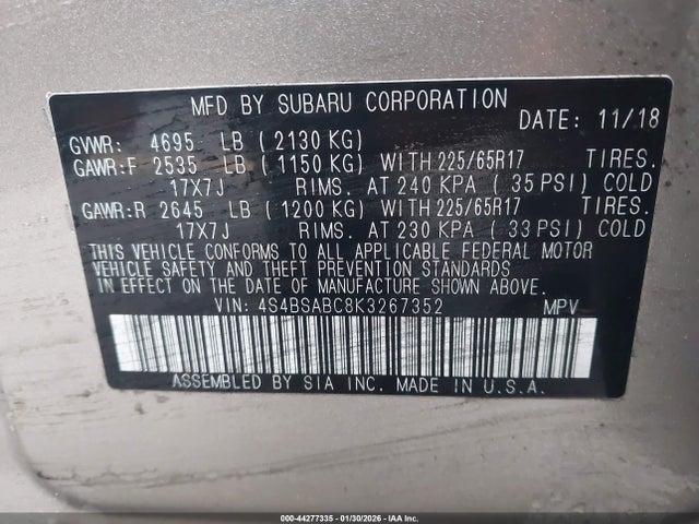 Subaru Outback 2.5i 2019 4S4BSABC8K3267352 Image 9