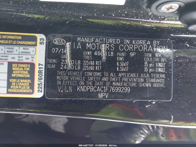 KNDPBCAC1F7699299 KIA Sportage Lx
