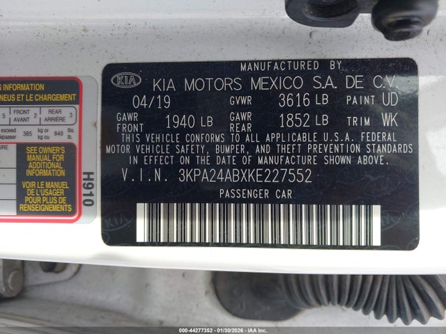 3KPA24ABXKE227552 KIA RIO S