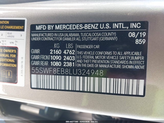 Продажа на аукционе авто 2020 Mercedes-benz C 300 4matic, vin: 55SWF8EB8LU324948, номер лота: 44277360