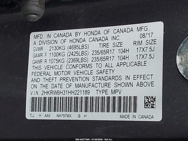2HKRW6H31HH221189 Honda CR-V LX