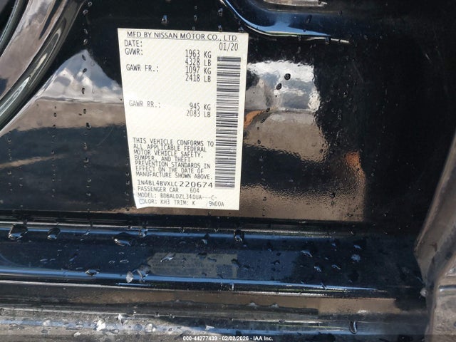 44277439 :رقم المزاد ، 1N4BL4BVXLC220674 vin ، 2020 Nissan Altima S Fwd مزاد بيع
