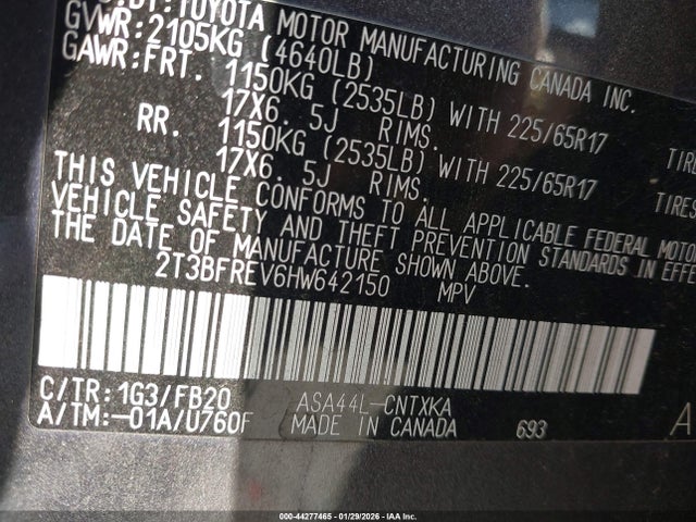 2T3BFREV6HW642150 Toyota RAV4 LE