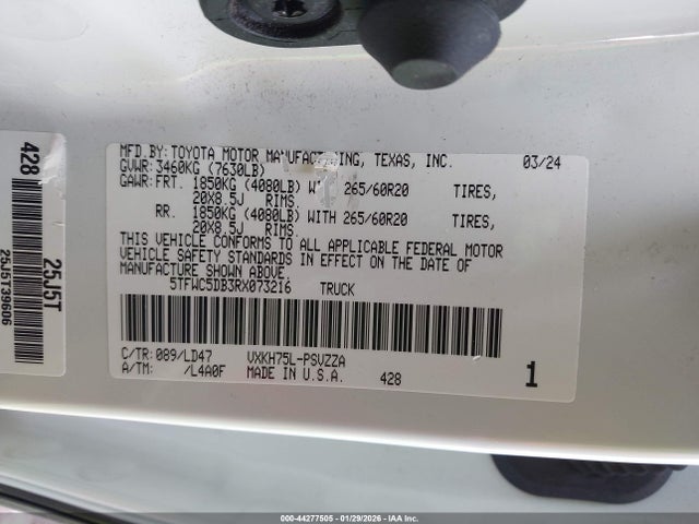 Продажа на аукционе авто 2024 Toyota Tundra Hybrid 1794 Limited Edition 4wd, vin: 5TFWC5DB3RX073216, номер лота: 44277505