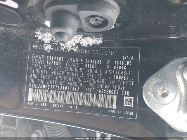 Продаж на аукціоні авто 2018 Honda Civic Ex-l, vin: JHMFC1F76JX021342, номер лоту: 44277545