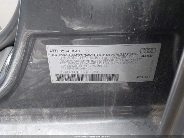 Aukcja sprzedaży 2007 Audi A4 3.2, vin: WAUDH78E87A217963, numer aukcji: 44277553