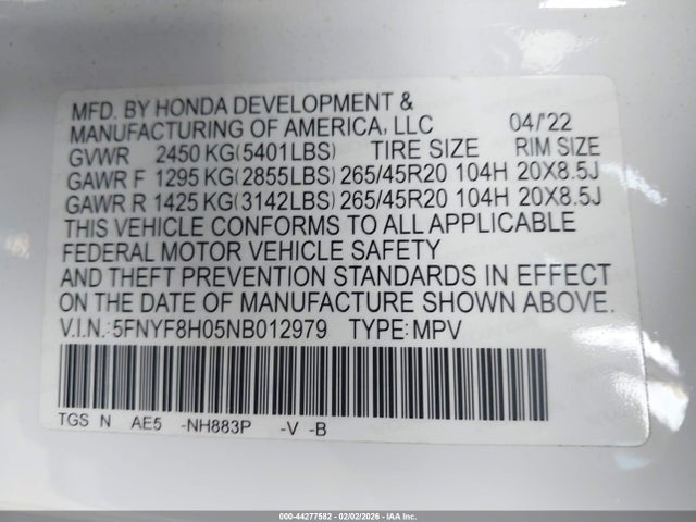 Honda Passport Awd Elite 2022 5FNYF8H05NB012979 Image 9