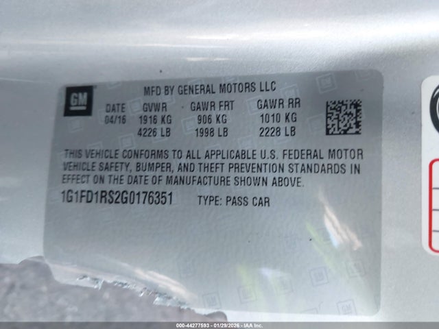 1G1FD1RS2G0176351 Chevrolet Camaro 2lt