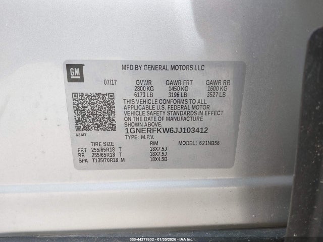 1GNERFKW6JJ103412 Chevrolet Traverse Ls