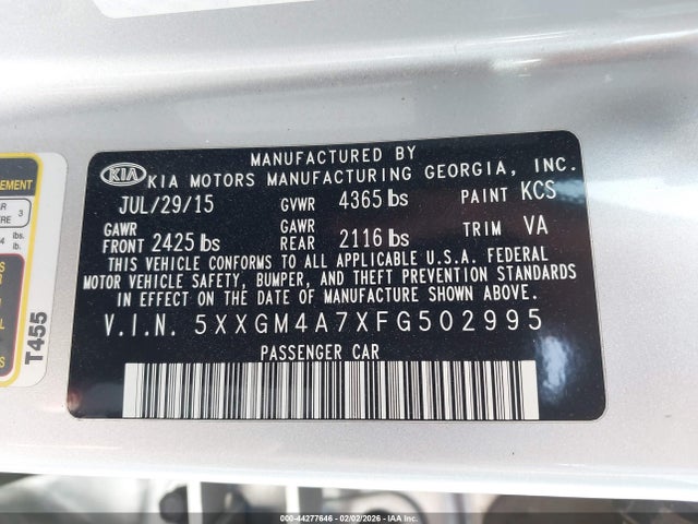 5XXGM4A7XFG502995 KIA Optima Lx