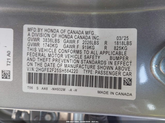 2HGFE2F25SH584220 Honda Civic Lx