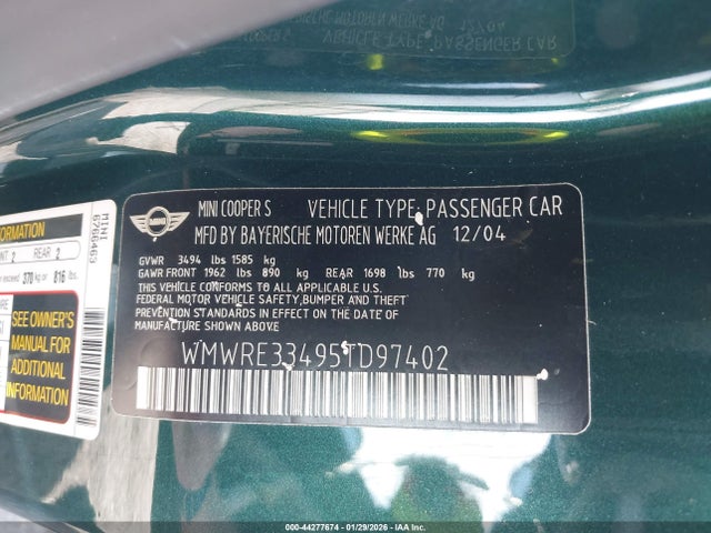 2005 MINI COOPER S WMWRE33495TD97402 Photo 8