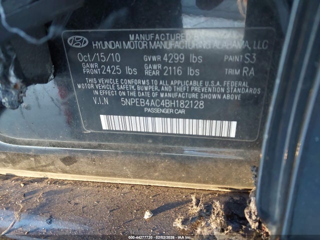 Продаж на аукціоні авто 2011 Hyundai Sonata Gls, vin: 5NPEB4AC4BH182128, номер лоту: 44277720