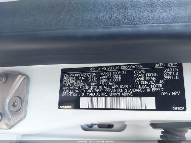 Aukcja sprzedaży 2015 Volvo Xc60 T5 Premier, vin: YV440MDKXF2720873, numer aukcji: 44277774