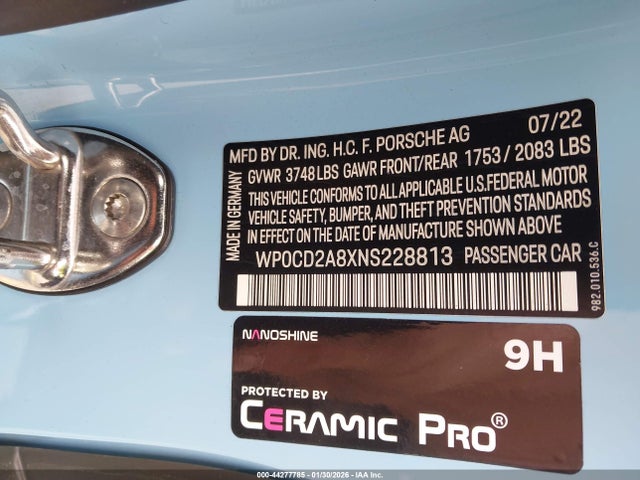 2022 PORSCHE BOXSTER WP0CD2A8XNS228813 Photo 8