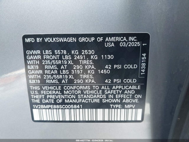 44277794 :رقم المزاد ، 1V2BMPE88SC005841 vin ، 2025 Volkswagen Id.4 Limited مزاد بيع
