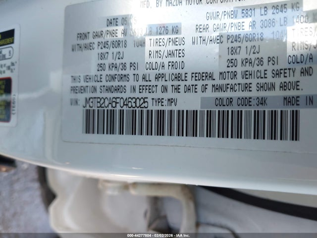 Aukcja sprzedaży 2015 Mazda Cx-9 Touring, vin: JM3TB2CA6F0463025, numer aukcji: 44277804