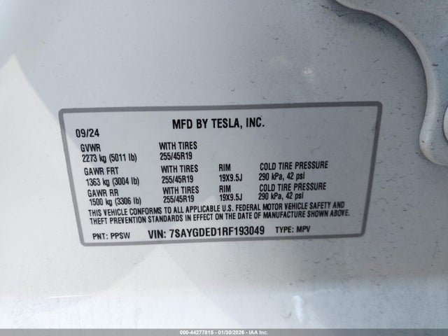 2024 TESLA MODEL Y 7SAYGDED1RF193049 Photo 8