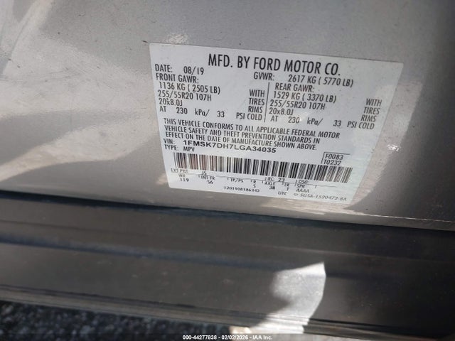 Aukcja sprzedaży 2020 Ford Explorer Xlt, vin: 1FMSK7DH7LGA34035, numer aukcji: 44277838