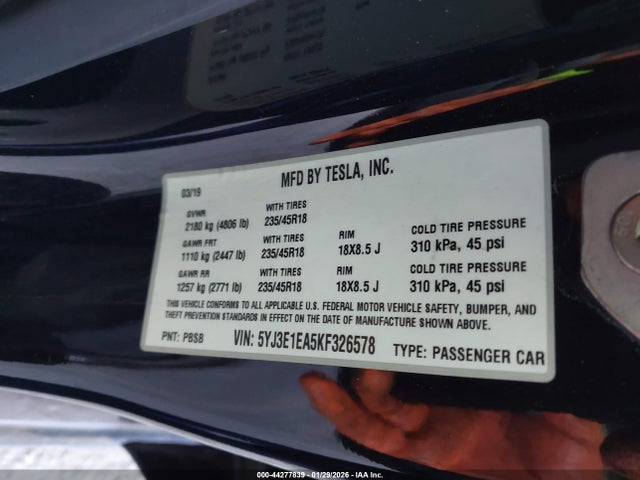 2019 TESLA MODEL 3 5YJ3E1EA5KF326578 Photo 8