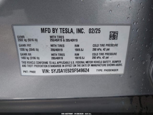 2025 TESLA MODEL S 5YJSA1E52SF549624 Photo 8