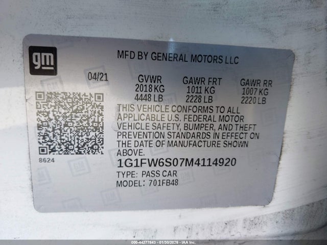 2021 CHEVROLET BOLT EV 1G1FW6S07M4114920 Photo 8