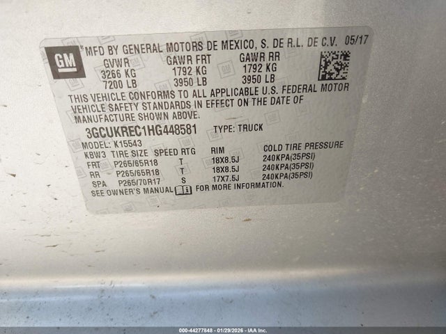 3GCUKREC1HG448581 Chevrolet Silverado 1500 2lt