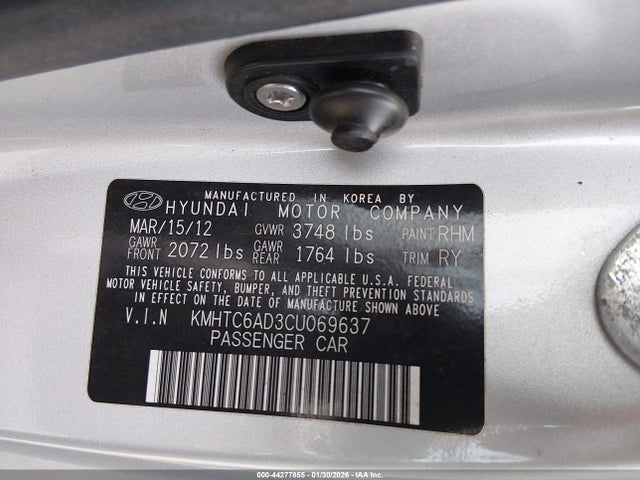 Продажа на аукционе авто 2012 Hyundai Veloster Base W/gray, vin: KMHTC6AD3CU069637, номер лота: 44277855