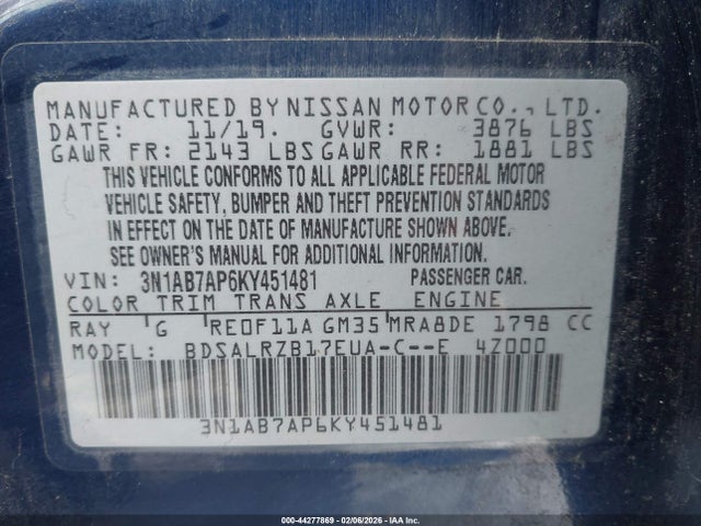 3N1AB7AP6KY451481 Nissan SENTRA SR