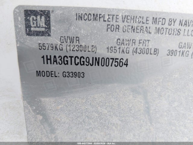44277884 :رقم المزاد ، 1HA3GTCG9JN007564 vin ، 2018 Chevrolet Express Cutaway Work Van مزاد بيع