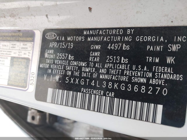 5XXGT4L38KG368270 KIA Optima S
