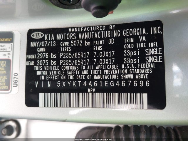 5XYKT4A61EG467696 KIA SORENTO LX